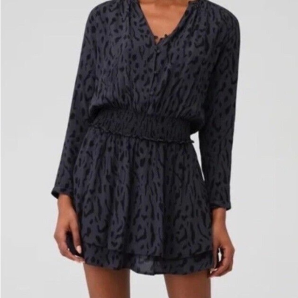 Rails Gray Black Jasmine Ash Cheetah Print Long Sleeve V-neck Mini Dress S